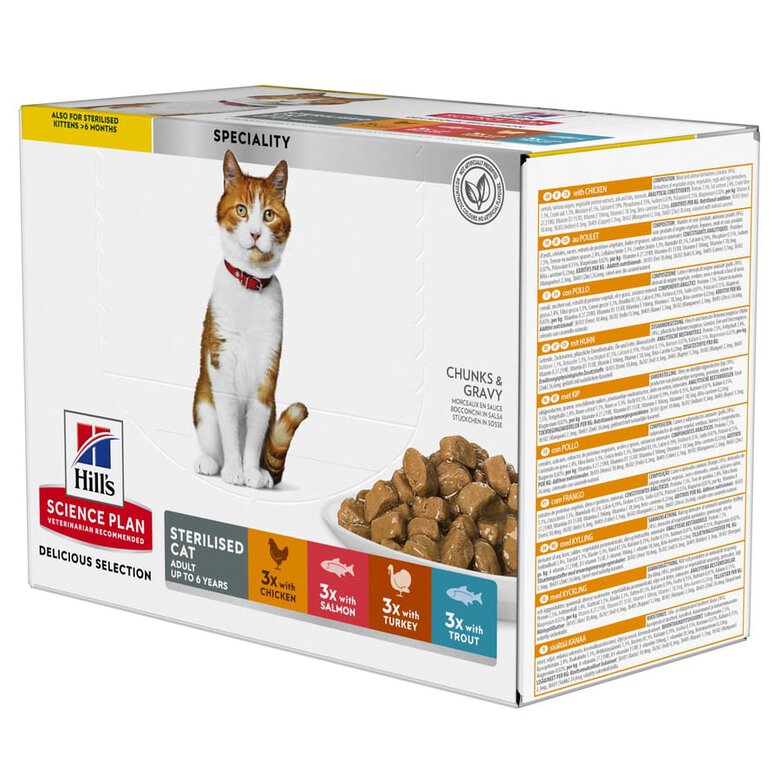 Hill's Young Adult Science Plan Sterilised Carne e Peixe saqueta para gatos - Multipack 12, , large image number null